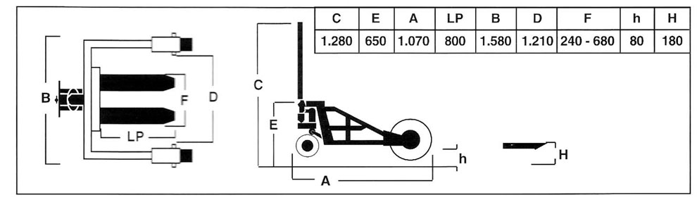RTT rough terrain hand pallet truck drawing